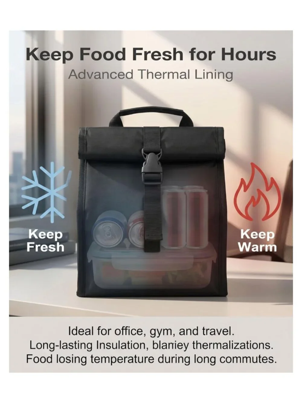 Insulated Foldable Lunch Bag Adjustable Strap Lightweight Portable Lunch Box